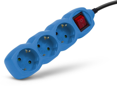 Zgjatës rryme Entac Color Series, 3 priza, 1.5m, blu
