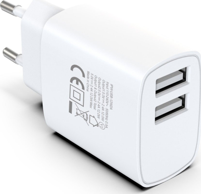Karikues USB Techly IPW-USB-12W2A, 12W 2.4A, 2 porta USB, i bardhë