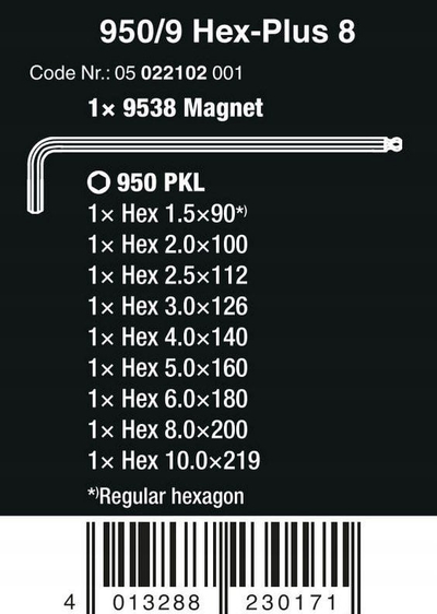 Set çelësa imbus Wera 950/9 Hex Plus, metrike, krom, me raft