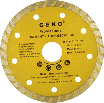 Диск за сечење со дијамант GEKO TURBO, 115mm, дупка 22mm