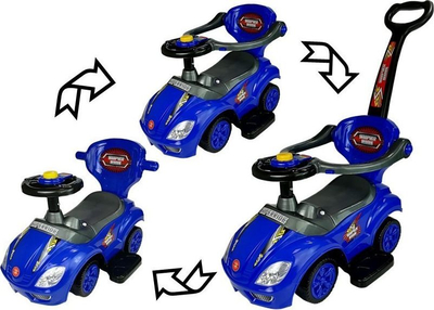 Makinë lodër Lean Cars Mega Car 3in1, ride-on me dorezë shtytëse, blu