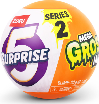 Lodër surprizë Zuru 5 Surprise Mega Gross Minis S2, top me figura, model kuturu, portokalli
