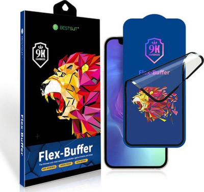 Stiker për ekran Bestsuit Hybrid Glass Flex-Buffer 5D, për iPhone 13 mini 5.4", antibakterial, me kornizë të zezë