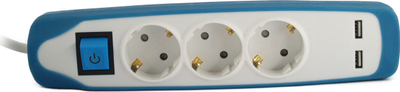 Zgjatëse elektrike Electraline, 3x1 mm², 2 m, 3 prize Schuko, blu e bardhë