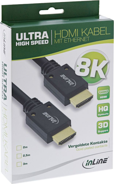Kabllo HDMI InLine Ultra High Speed, 2.5m, 8K, e zezë