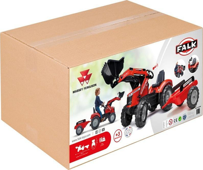 Traktor me pedale Falk Massey Ferguson 8740S, me rimorkio, me kovë frontale, i kuq