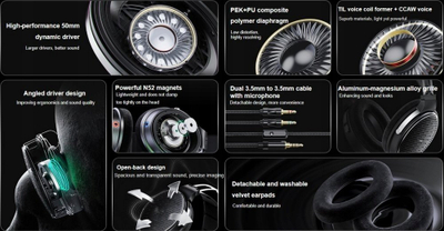 Kufje over-ear FiiO Jade Audio JT3, dizajn i hapur, driver 50mm, të zeza