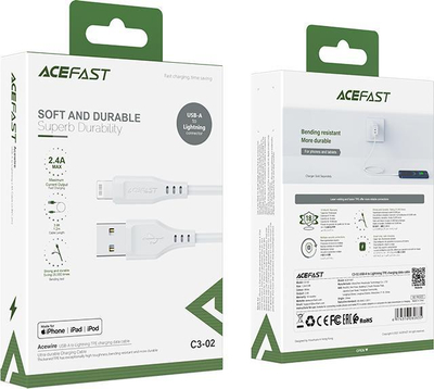 Kabllo karikimi Acefast MFI USB Lightning, 1.2 m, 2.4A, e bardhë