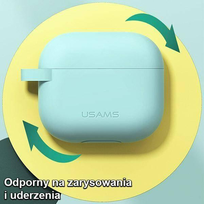 Заштитна силиконска кутија USAMS US-BH741 за AirPods 3, со карабинер, црна