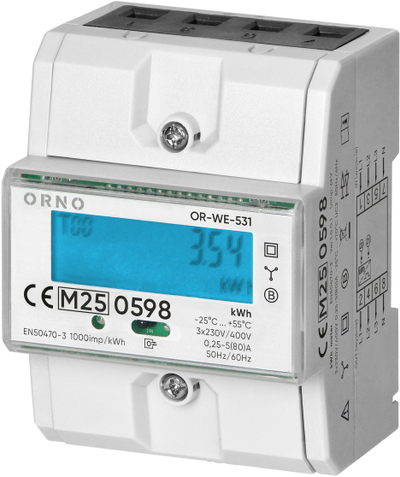 Matës energjie trefazor MID, 80A, 4.3 module, montim në shinë DIN TH-35mm