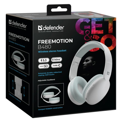 Kufje pa tela Defender Freemotion B480, Bluetooth, over ear, të bardha