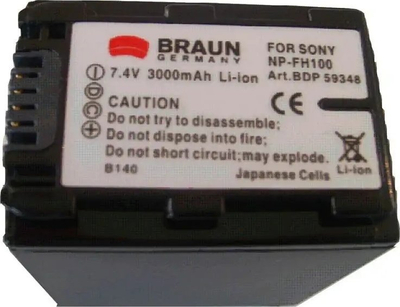 Bateri për kamer Braun NP-FH90 FH100, 3000mAh, 7.4V, e zezë