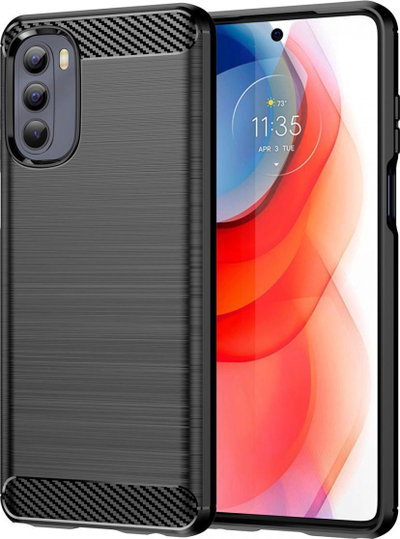 Maskë mbrojtëse Hurtel Carbon Case për Motorola Moto G Stylus 2022, TPU i butë, me skaje të ngritura, ngjyrë e zezë