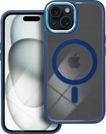 Mbrojtëse silikoni Color Edge për iPhone 15, MagSafe, transparente me kornizë blu