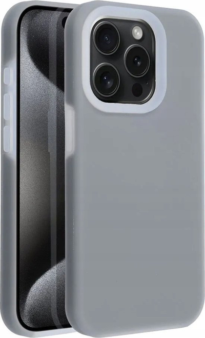 Këllëf telefoni për iPhone 15 Plus, Matte Frame, Candy Case, gri