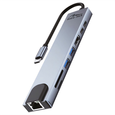 Поврзувачка станица Media-Tech 8 во 1 GIGA LAN HUB MT5046, сива