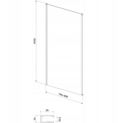 Panel anësor dushi Cersanit Larga, 80x195 cm, xham transparent, i zi