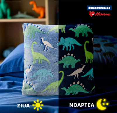 Jastëk dekorativ Glow in the Dark Dino, 45x45 cm, me dinosaur