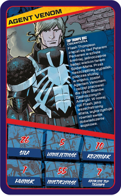 Lojë me letra Top Trumps Marvel Universe, me superheronj, në kuti plastike blu