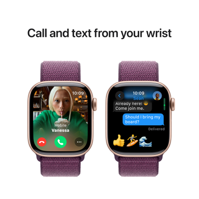 Apple Watch Series 10 GPS, 42mm, Rose Gold Aluminum Case with Plum Sport Loop