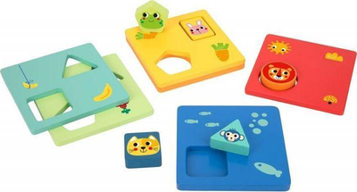 Логичка дрвена игра Shapes, 13 x 13 x 5 cm, во повеќе бои