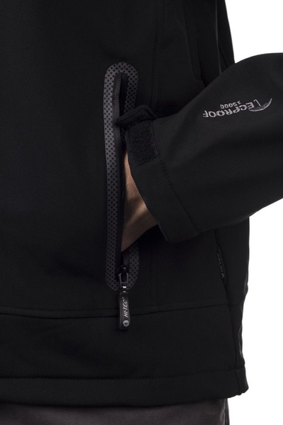 Xhaketa softshell për meshkuj Hi-Tec Prince II, e papërshkueshme nga uji 10 000 mm, me kapuç, e zezë