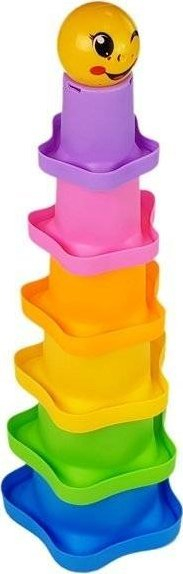 Lodër piramidë me kupa Pyramid Baby Cups Stars, plastike, shumëngjyrëshe