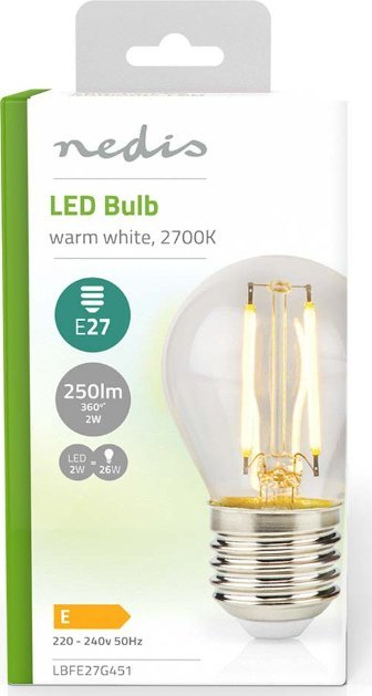 Llambë LED Nedis Retro G45, E27, 2W 250lm, 2700K, transparente