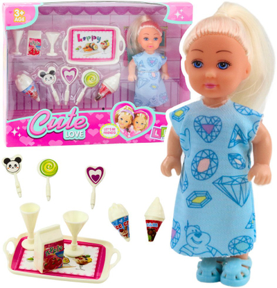 Set kukulle mini LeanToys, me aksesorë ëmbëlsirash, fustan blu