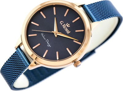 Orë dore G.Rossi Classic Fashion, mekanizëm kuarc, rosegold me blu të errët