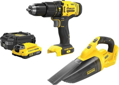 Set mjetesh Stanley Fatmax SFMCK219D1, trapano me goditje 18V, fshesë dore V20, e verdhë