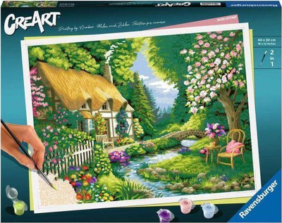 Set pikturimi Ravensburger CreArt River Cottage, Paint by Number, 40x30cm, shumëngjyrësh