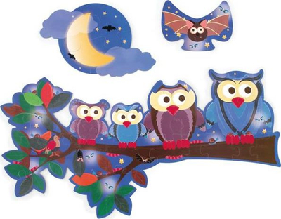 Puzzle për kalamaj Scratch Owl Day Night, dyanshëm, me buf, shumëngjyrësh
