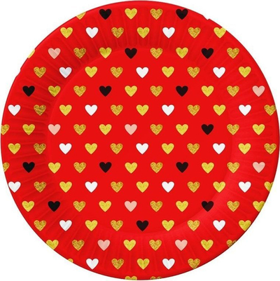 Pjata letre Godan Paper Plate xOxO, 18cm, set me 6 copë, të kuqe