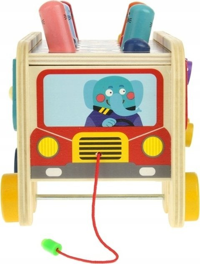 Lodër druri për t’u tërheq, elefant me çekiç, edukative, shumëngjyrëshe