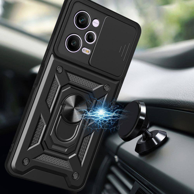 Futrollë Camshield Ring për Xiaomi Poco X5 Pro 5G, me unazë 360°, me kapak kamere, e zezë