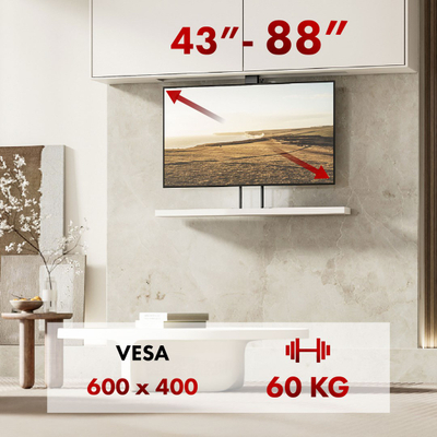 Mbajtëse tavani dhe dyshemeje për TV Maclean MC-125, 43-88\", 60 kg, e zezë