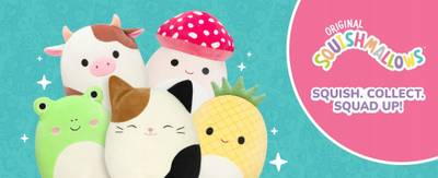Lodra pelushi Squishmallows Squishville Mystery Squad, set 4 copë, Sweet Tooth Squad, shumëngjyrëshe