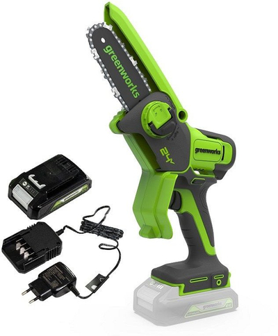 Sharrë zinxhiri dore Greenworks G24MCS10, 24V, shufër 100mm, jeshile