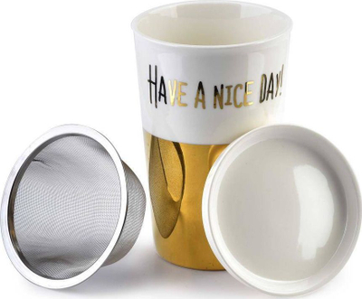 Gotë me kapak Affek Design "HAVE A NICE DAY!", 410 ml, e artë