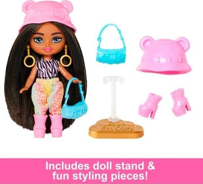 Kukull Barbie Extra Fly Mini Minis Travel, 8 cm, me gjoja mode, shumëngjyrëshe