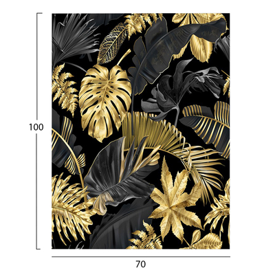 Pikturë murale Gobi Series HM4781, kanavacë e printuar, 70x100cm, me gjethe ari në sfond të zi