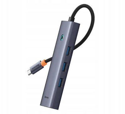Hub USB C Baseus UltraJoy 6 në 1, HDMI 4K, 3x USB 3.0, RJ45, 100W PD, gri