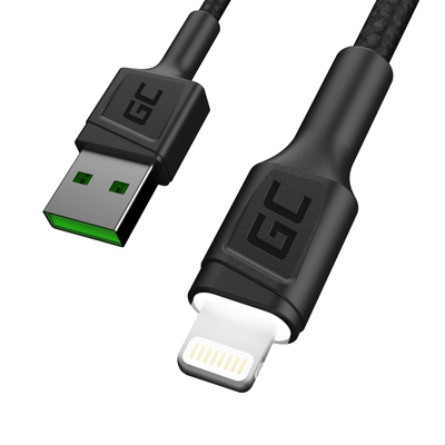 Кабел USB Green Cell KABGC05, USB A во Lightning, 1.2 m, црн