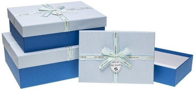 Set kuti dhuratash drejtkëndore Rectangular Box With Bow, 3 copë, me fjongo dekorative, blu e hapur