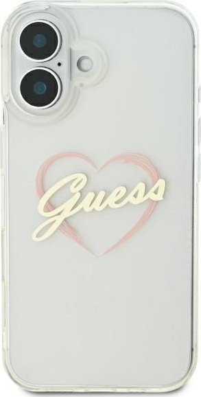 Mbrojtëse telefoni Guess GUHCP16SHCHGSPT, për iPhone 16 6.1", hardcase transparente, me zemër rozë
