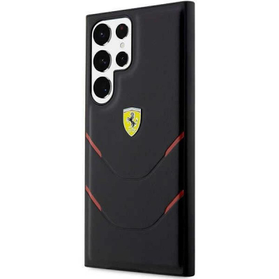 Këllëf telefoni Ferrari Hot Stamp për Samsung Galaxy S23 Ultra, polikarbonat TPU, mbron anët, i zi