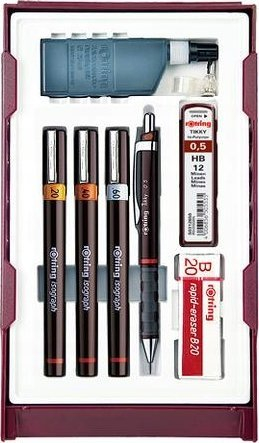 Сет технички пенкала Rotring Isograph со механичка пенкало, 0.5mm, мини HB