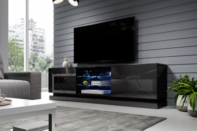 Komodë TV Bed Meble QIU 200, 42x57x200cm, MDF, e zezë