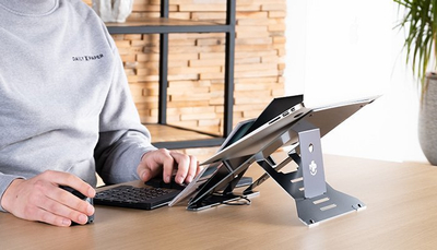 Mbajtëse laptopi R-Go Tools Riser Document, ergonomike, e palosshme, argjendi